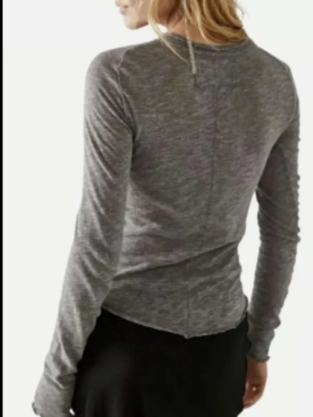 WE THE FREE PEOPLE BE MY BABY SCALLOPED LETTUCE EDGE LONG SLEEVE TOP TEE GRAY XL